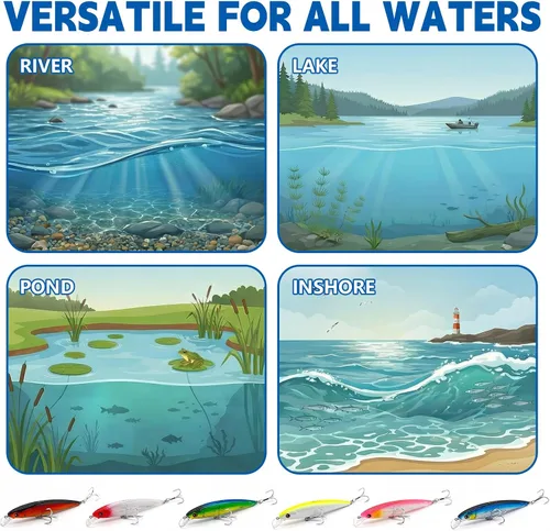 Miniatura 6 de Señuelos flotantes, señuelos de arrastre con ganchos agudos BKK 1/0 # 4X y 5 sonajeros de acero. Acción realista atrae a los peces. Ideal para agua