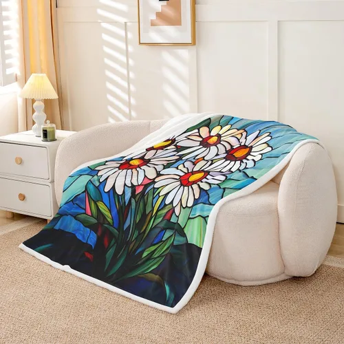 Miniatura 3 de Manta de cama de margaritas blancas, manta de franela rústica con flores florecientes de jardín natural para decoración de habitaciones, manta