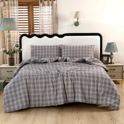 Miniatura 21 de SDIII - Juego de edredón de 3 piezas gris tamaño Queen con 2 fundas de almohada, juego de ropa de cama suave de microfibra cepillada gris para Gris