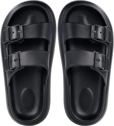Miniatura 7 de KVbabby Sandalias de nube para niños, doble hebilla ajustable, sandalias para niñas y niños, suela gruesa, cojín de ducha antideslizante