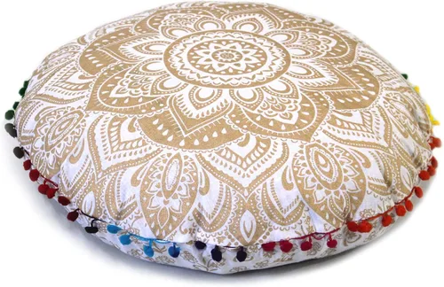 Miniatura 9 de CRAFT KALA Funda de cojín de suelo de 22 pulgadas para sentarse, funda de cojín de meditación grande para adultos, diseño de mandala bohemio, funda
