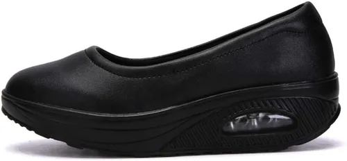 Miniatura 4 de Mocasines de cuña para mujer, cómodos zapatos de suela gruesa con amortiguación de aire, plataforma antideslizante, zapatos de enfermería de cuero