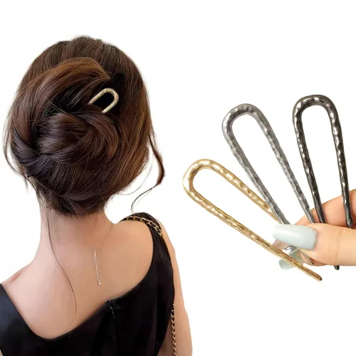 Horquillas francesas para mujer, 3 piezas, elegantes giros franceses, moños y recogidos sin daños en el cabello, pin francés de metal en forma de U