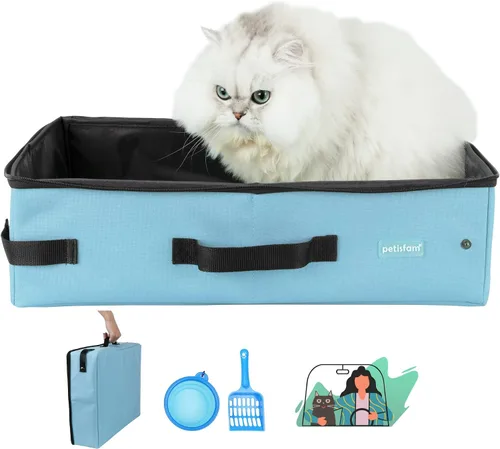 Miniatura 13 de Arenero portátil de viaje para gatos con tapa para contener arena y olor. Fácil de transportar, limpiar y almacenar. Ideal para viajes en auto, Negro
