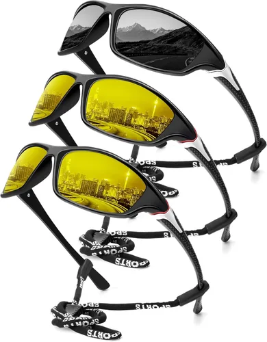 Miniatura 28 de KALIYADI 4 Pack Polarized Sunglasses-Men Sports Sun-glasses: Mens Sunglasses UV Protection for Fishing Driving Cycling A02-negro/azul hielo/rojo
