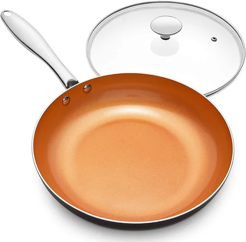 Miniatura 11 de MICHELANGELO Sartén con tapa, sartén antiadherente de 8 pulgadas con revestimiento de titanio de cerámica, sartén de cobre con tapa, sartén pequeña