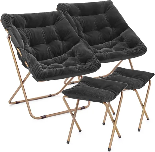 Miniatura 16 de Magshion Silla plegable de gran tamaño para adultos, silla de lectura con otomana, asiento circular esponjoso de piel sintética, cómoda silla