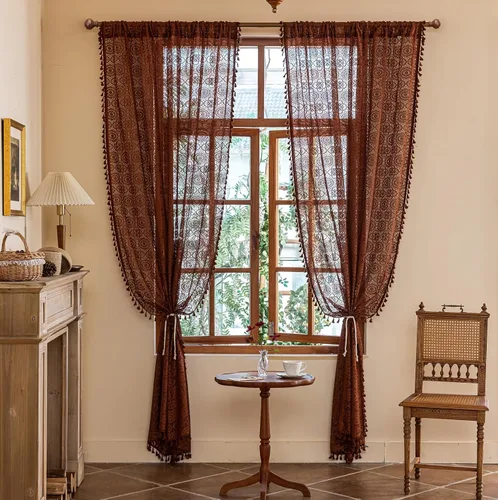 Miniatura 37 de YJ YANJUN - Cortinas de café boho, 24 pulgadas de largo, 2 paneles, cada una de 59" de ancho x 24" de largo, beige, con crochet, cortinas de cocina