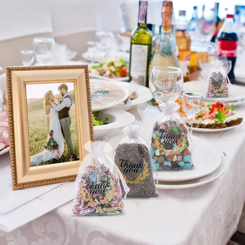 Miniatura 7 de Hopttreely Pequeñas bolsas de organza de agradecimiento, recuerdos de boda con cordón, bolsas de regalo de joyería 4X6 para fiestas, bolsas de Blanco
