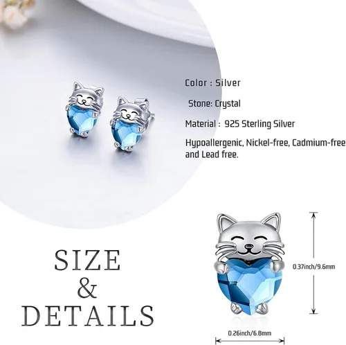 Miniatura 2 de Aretes de plata de ley 925 con diseño de gato, bonitos aretes de gato con diseño de gatito, joyería de regalo para mujeres y niñas, aretes
