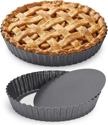Paquete de 2 sartenes antiadherentes, sartén para quiche, molde de acero al carbono con fondo suelto extraíble (11 pulgadas)