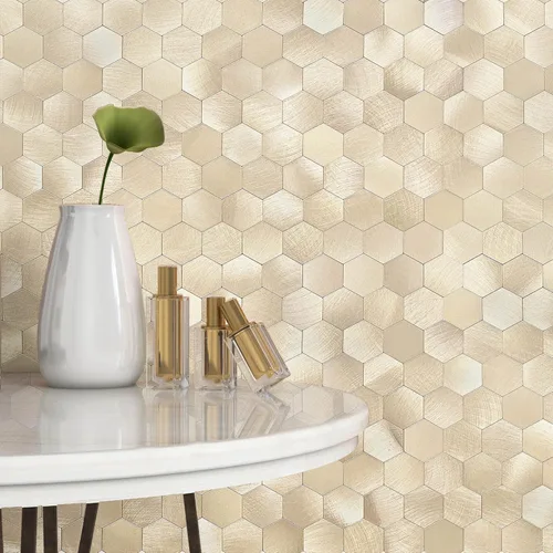 BeNice Adhesivo de metal para azulejos de pared de cocina, adhesivo 3D, 10 unidades, color dorado champán Oro champán