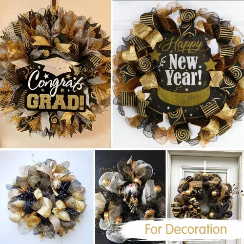 Miniatura 7 de TONIFUL 2 rollos de cinta de malla decorativa negra de 10 pulgadas, malla de tela para suministros de corona de malla, corona de puerta delantera