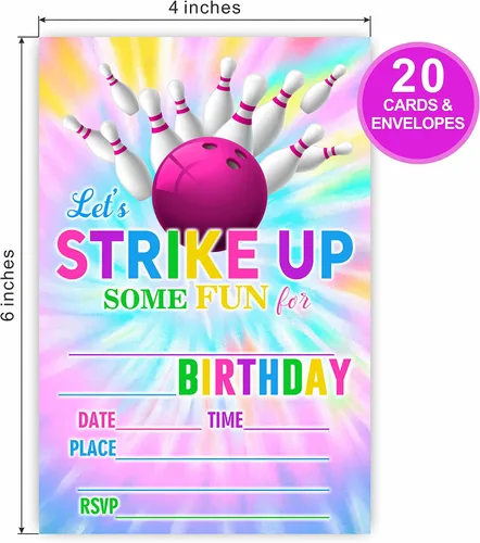 Miniatura 2 de Invitaciones de cumpleaños de bolos de teñido anudado, vamos a entablar algunas divertidas invitaciones de fiesta de cumpleaños para niños