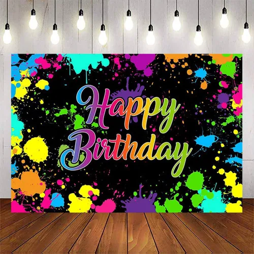 Avezano Telón de fondo de cumpleaños de neón colorido graffiti salpicadura pintura fotografía fondo neón resplandor decoración fiesta de cumpleaños