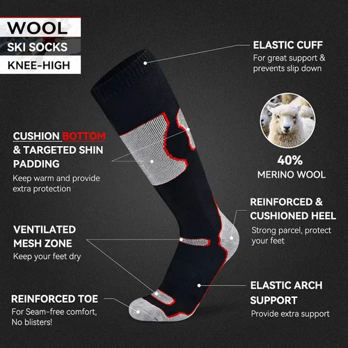 Miniatura 3 de Busy Socks Calcetines de esquí de lana merina para hombre y mujer calcetines cálidos para esquí snowboard deportes al aire libre clima frío