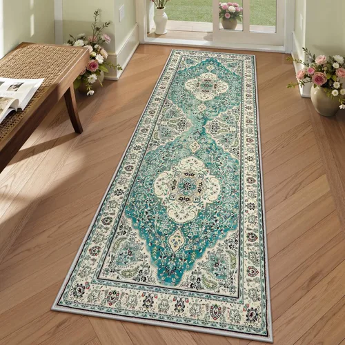 Miniatura 33 de Lahome Alfombra tribal bohemia de 2 x 3 pies, alfombra verde pequeña para entrada, suave, antideslizante, lavable, alfombra de baño bohemia de pelo
