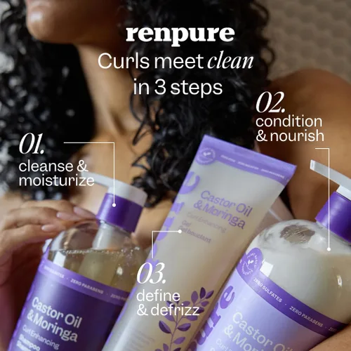 Miniatura 5 de Renpure Juego de champú y acondicionador de aceite de ricino y moringa, a base de plantas, mejora de rizos, rizos hidratados, manejables y sin