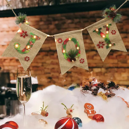 Miniatura 4 de Toyvian Cartel de lino brillante para fiesta de Navidad con letras de alegría, decoración de guirnalda de Navidad para uso festivo en interiores