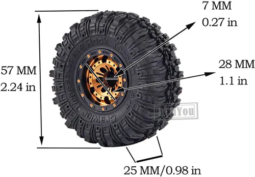 Miniatura 7 de Rc Ruedas de 1.0 pulgadas para 1/18 1/24 Trx4m SCX24 FCX24, RC Crawler Car 4 piezas de aluminio 1.0 pulgadas llanta de rueda de goma suave, oro Oro