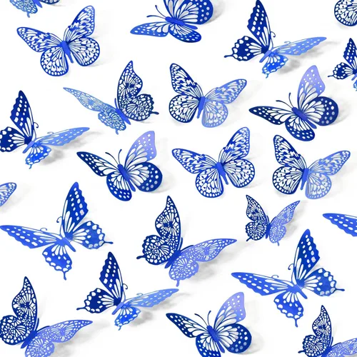 Miniatura 19 de SAOROPEB Decoración de pared de mariposa 3D, 48 piezas, 4 estilos, 3 tamaños, decoraciones de cumpleaños de mariposa, decoraciones de fiesta
