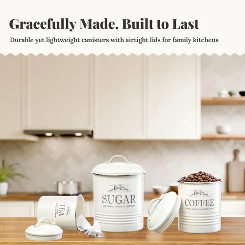 Miniatura 2 de noonberry Botes de cocina para encimera, juego de recipientes de cocina herméticos de 3 piezas, recipientes de té y café con azúcar para encimera
