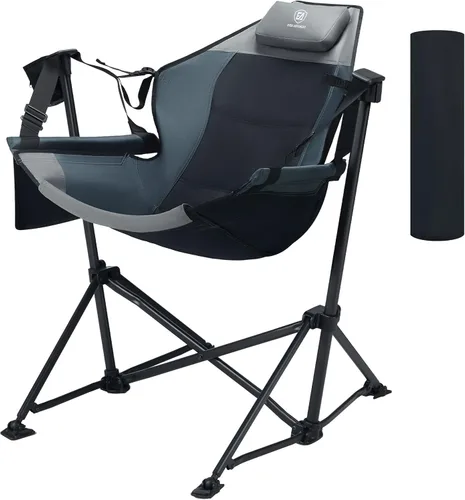 EVER ADVANCED Hamaca acolchada para camping, silla columpio de gran tamaño resistente con portavasos desmontable, silla mecedora plegable portátil