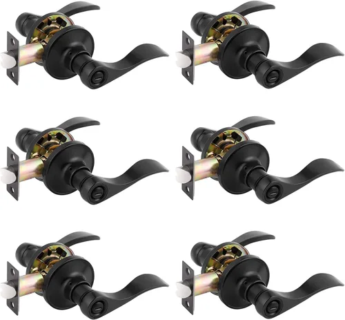 Miniatura 9 de Gobrico - Manija de puerta de privacidad negra mate, paquete de 1, palanca interior sin llave para dormitorio y baño, reversible, estilo onda/gota