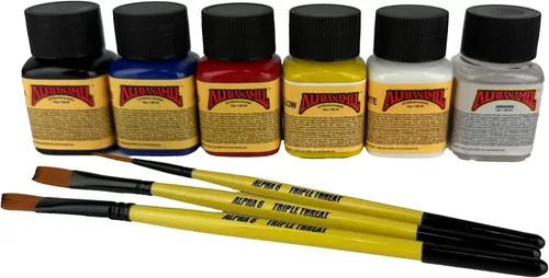 Miniatura 9 de Alphanamel Kit de estudiante de pinstriping, juego de pintura de 5 colores, 3 brochas de rayas Evil Trio y panel de aluminio de doble cara