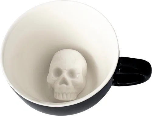 Creature Cups Taza de cerámica SKULL (11 onzas, exterior negro) - Taza oculta con criatura 3D que emerge mientras bebes - Taza espeluznante de Cráneo