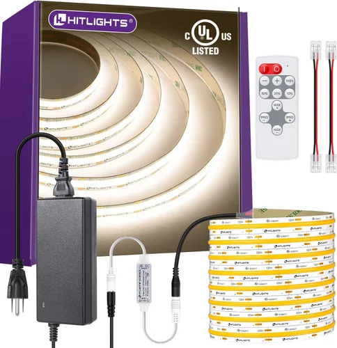 Miniatura 11 de HitLights COB - Tira de luces LED de color blanco cálido, cinta de luz de 12 V, 2700 K, 16.4 pies, 2640 LED, 426 lm/ft, CRI 90+, IP30, iluminación