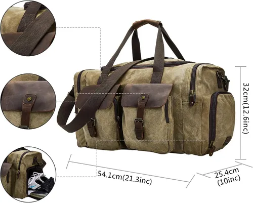 Miniatura 2 de Bolsa de lona encerada vintage para hombre, Caqui