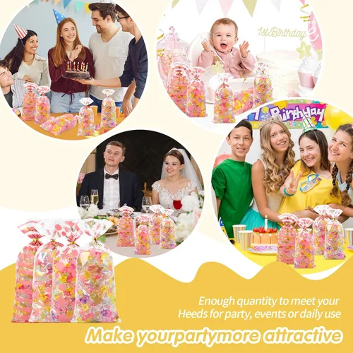 Miniatura 7 de COQOFA 100 bolsas de celofán de celofán de 5 x 11 pulgadas, bolsas de regalo de fiesta, bolsas de galletas de caramelo rosa, bolsas de plástico Oro