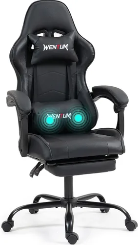 Gaming Chair with Footrest for Adults, PU Leather Massage Racing Video Game Chair with Lumbar Support for Men Women, Ergonomic Computer Chair for
