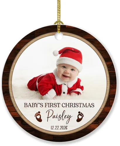 Miniatura 20 de Adorno de Navidad de la segunda Navidad del bebé 2026, marco de fotos de corona, adorno de segunda Navidad para papá, mamá, nombre de bebé