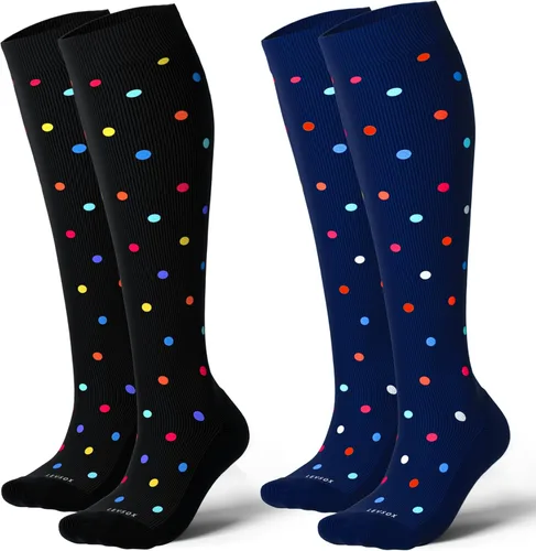 Miniatura 12 de LEVSOX Calcetines de compresión de algodón grueso para mujeres y hombres, 20-30 mmHg, de altura hasta la rodilla, lindos calcetines de soporte