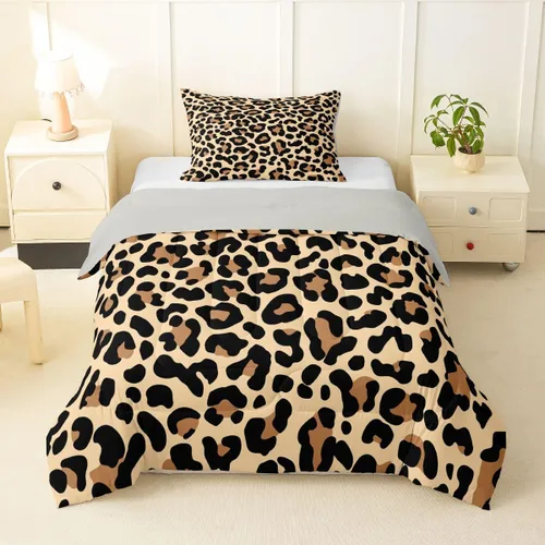 Miniatura 31 de Erosebridal Juego de edredón con estampado de leopardo, tamaño individual para niños, edredón de guepardo occidental, negro y gris, juego de ropa