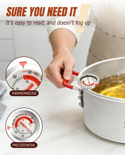 Miniatura 6 de Freidora de pescado de aluminio de 10 cuartos con cesta, freidora con tapa, termómetro, pinzas para freidora y mango de fácil agarre para cocinar
