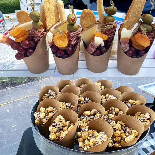 Miniatura 4 de KINGZHUO 50 unidades de papas fritas de 14 onzas, tazas de charcutería, desechables, para llevar, para fiestas, hornear, gofres, cajas de palomitas
