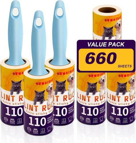 Miniatura 9 de Rodillos de pelusa para pelo de mascotas extra pegajosos, 440 hojas/4 repuestos de rodillos de pelusa con 2 asas duraderas, rodillo de pelo