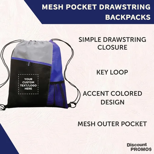 Miniatura 17 de DISCOUNT PROMOS Juego de mochilas con cordón no tejidas personalizadas de 10/50/100, paquete personalizado a granel