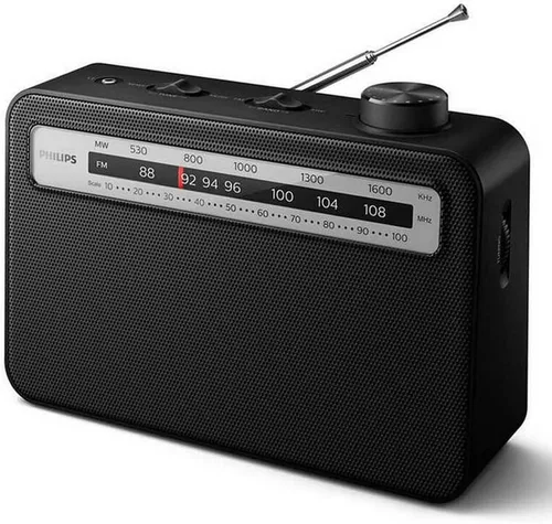 Philips Radio portátil AM/FM con altavoz, CA o batería AM FM radios alimentados para viajes con conector de auriculares de 0.138 in y sintonizador