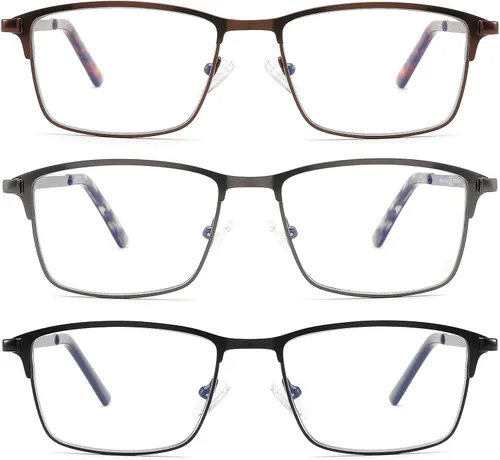 Miniatura 4 de Paquete de 3 lentes de lectura para hombre, bloqueo de luz azul, de metal, marco ancho completo