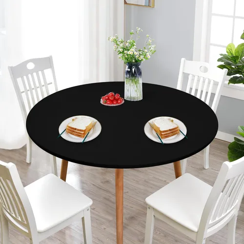 Miniatura 2 de NEWISHER - Funda para mesa redonda ajustable de spandex, mantel elástico con borde elástico negro para mesa de 60 pulgadas, apto para comedor