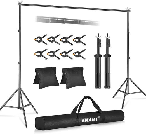 Miniatura 12 de Emart Foto Video Studio sistema de soporte de telón de fondo con bolsa de transporte, 10 pies fondo ajustable Negro