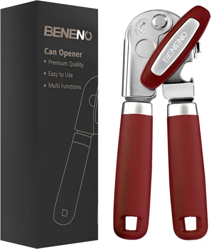 Miniatura 9 de Beneno Abrelatas manual resistente con imán, hoja de acero al carbono afilada duradera, corte suave, gran perilla de ahorro de esfuerzo y mango