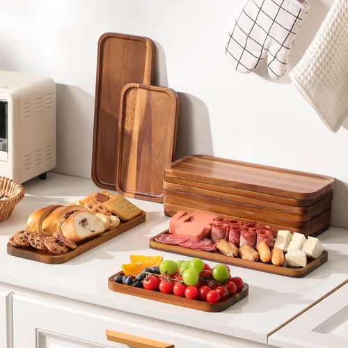 Miniatura 2 de Pequeñas bandejas y platos de madera maciza de acacia – Mini tablas de madera para charcutería, tabla rectangular para quesos para alimentos, baño
