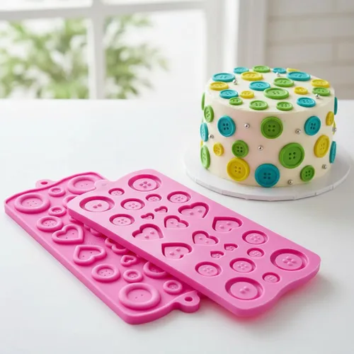 Miniatura 6 de Rosa 2 botones redondos de silicona y corazón chocolate DIY molde Baby Shower Fondant Cute Sugar Craft Chocolate Chip