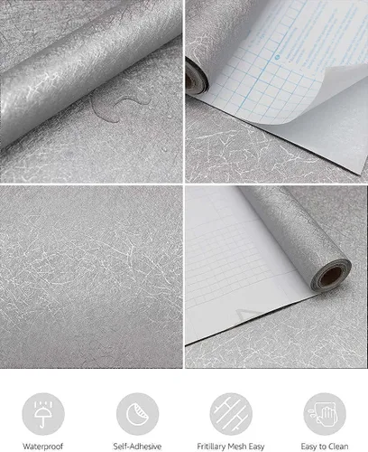 Miniatura 6 de Abyssaly - Papel tapiz gris plateado para despegar y pegar, papel autoadhesivo en relieve, papel tapiz extraíble para decoración del hogar