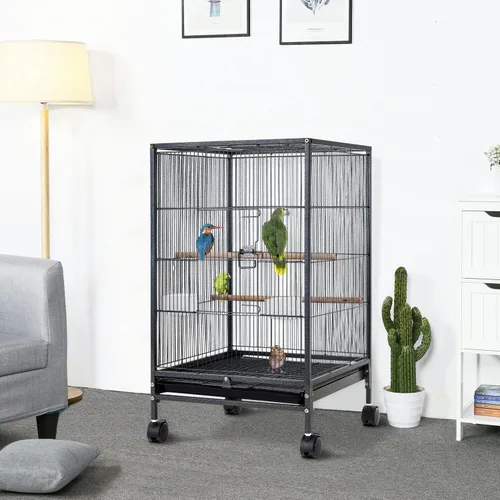 Miniatura 6 de BestPet Jaula de hierro forjado de 35 pulgadas con parte superior abierta y soporte rodante, jaula grande para loros, jaulas para periquitos
